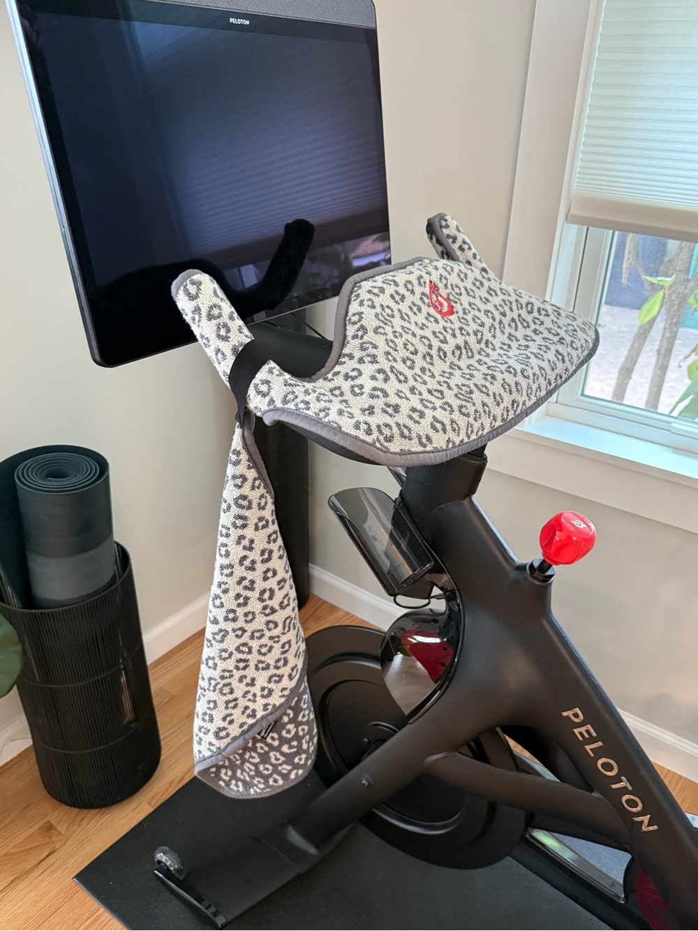 Spintowel Peloton Bike+ Handlebar Cover and Towel Set Leopard Print